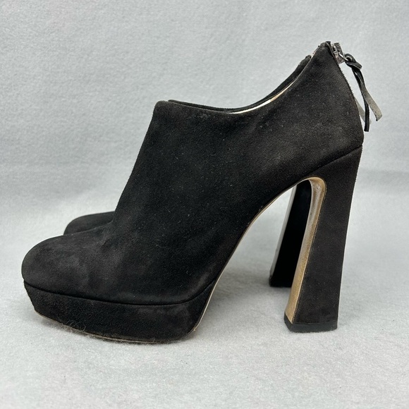 Miu Miu Black suede chunky high heel pumps booties shoes, size 37/US 7 - Picture 1 of 10